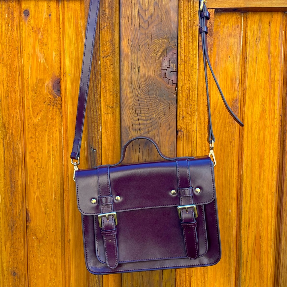 VIEWINABOX Maroon retro School Satchel Croosbody Messenger Bag